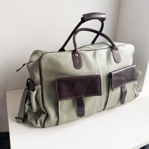 Latico Grey Brown Leather Men's Duffel Travel Bag - Picture 3 of 7